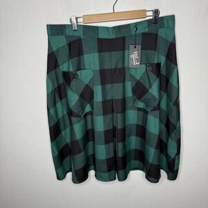 Hellbunny Green Black Plaid Midi Skirt 2XL